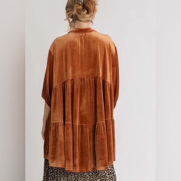 #246 Elegant Rust Velvet Women's Top - Picture 1 of 3